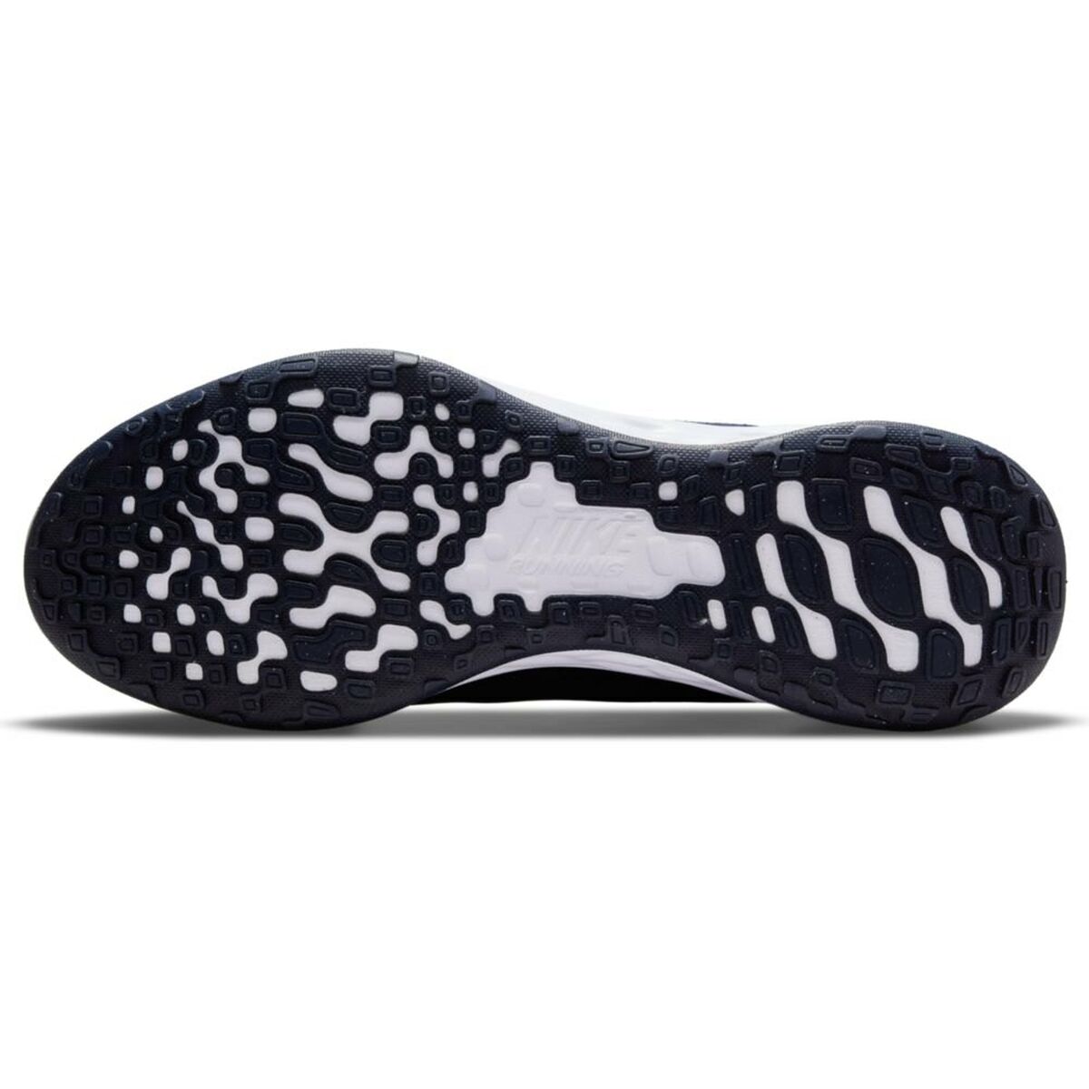 Nike Revolution 6 adult running shoes in navy with cushioned soles and breathable mesh upper for comfortable sports activity.