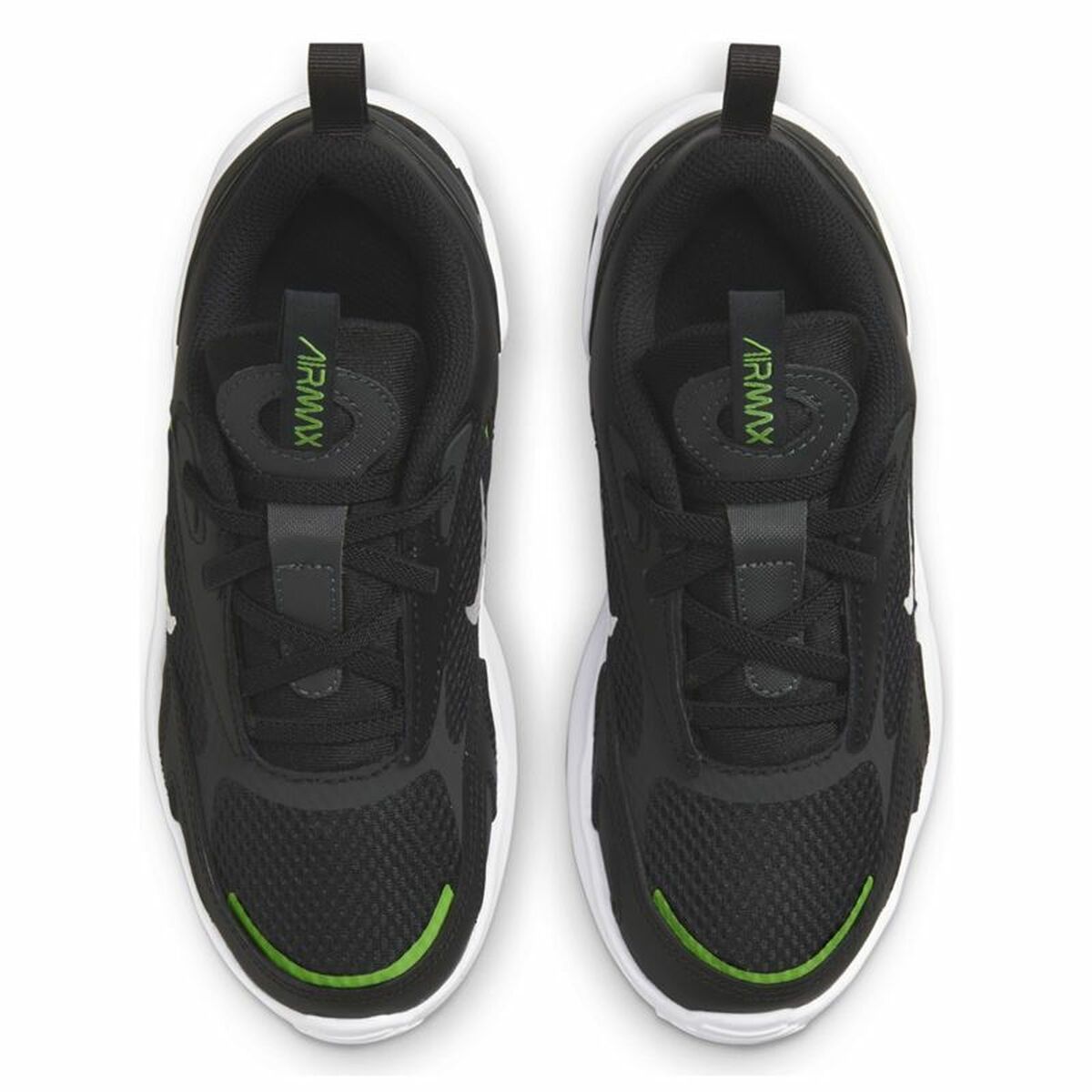 Black Nike Air Max Bolt B sports shoes for kids, featuring breathable fabric and cushioned soles for comfortable active wear.