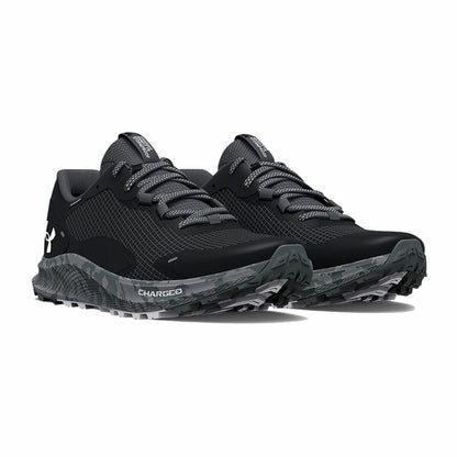 Black Under Armour Charged Bandit running shoes for men, featuring a sleek design and athletic fit, suitable for adult runners.