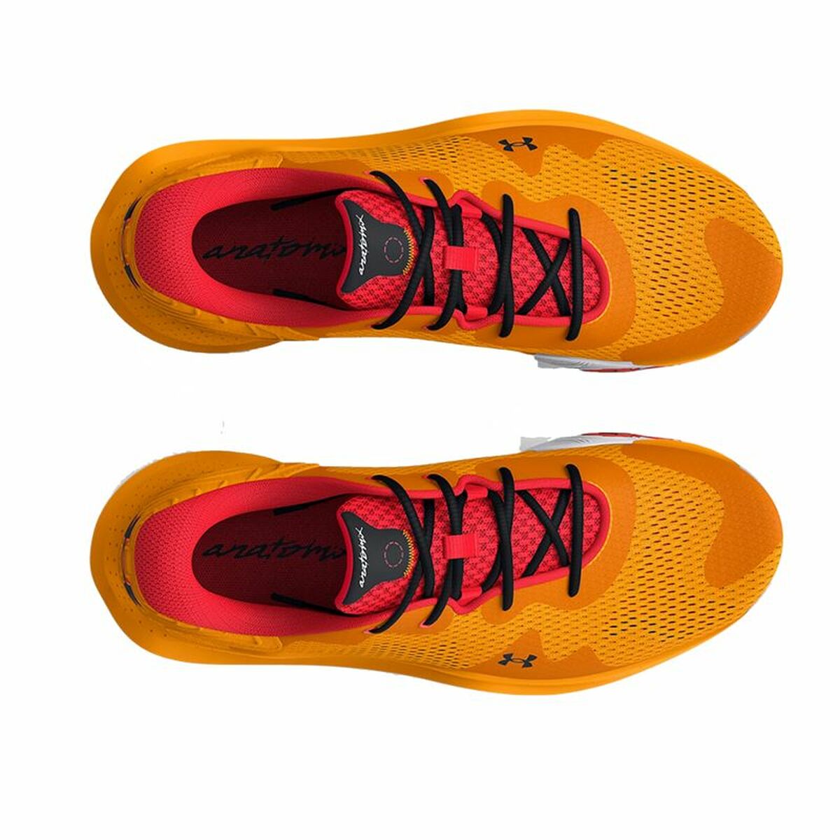 Orange Under Armour Spawn 4 basketball shoes for men, featuring sporty design and supportive outsole for adult athletes.