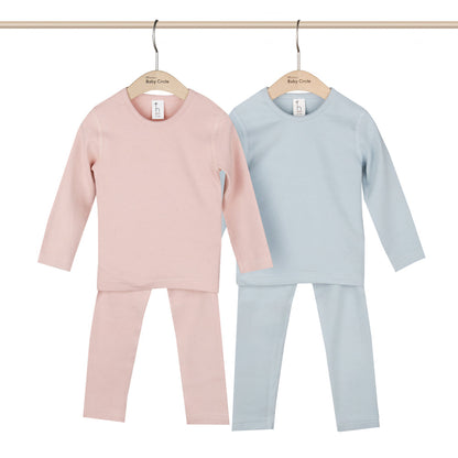 Organic cotton baby toddler pajamas set with high-tension flat seams from Amber Erebus, featuring soft, comfortable fabric and a cute design.