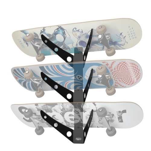 Crimson Astraeus skateboard rack holding one, two, or three skate decks, made of durable organization material with a sleek design.