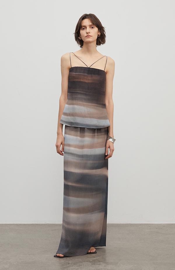 High-density silk luxury skirt by Brown Coeus, showcasing elegant fabric and high-end design for women.