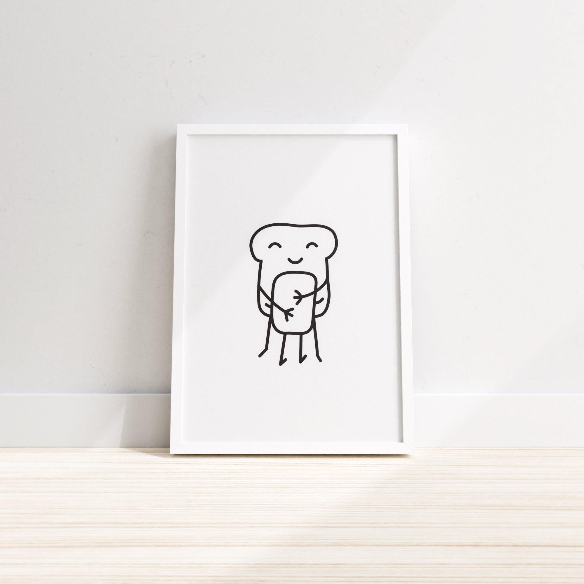 Bread and Butter wall print by Indigo Cronus, kitchen wall decor featuring a charming bread and butter illustration for home decor.