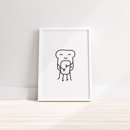 Bread and Butter wall print by Indigo Cronus, kitchen wall decor featuring a charming bread and butter illustration for home decor.