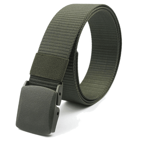 Black Lavender XGear tactical nylon belt with adjustable strap and plastic buckle, shown in a close-up view.