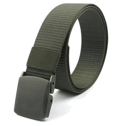 Black Lavender XGear tactical nylon belt with adjustable strap and plastic buckle, shown in a close-up view.