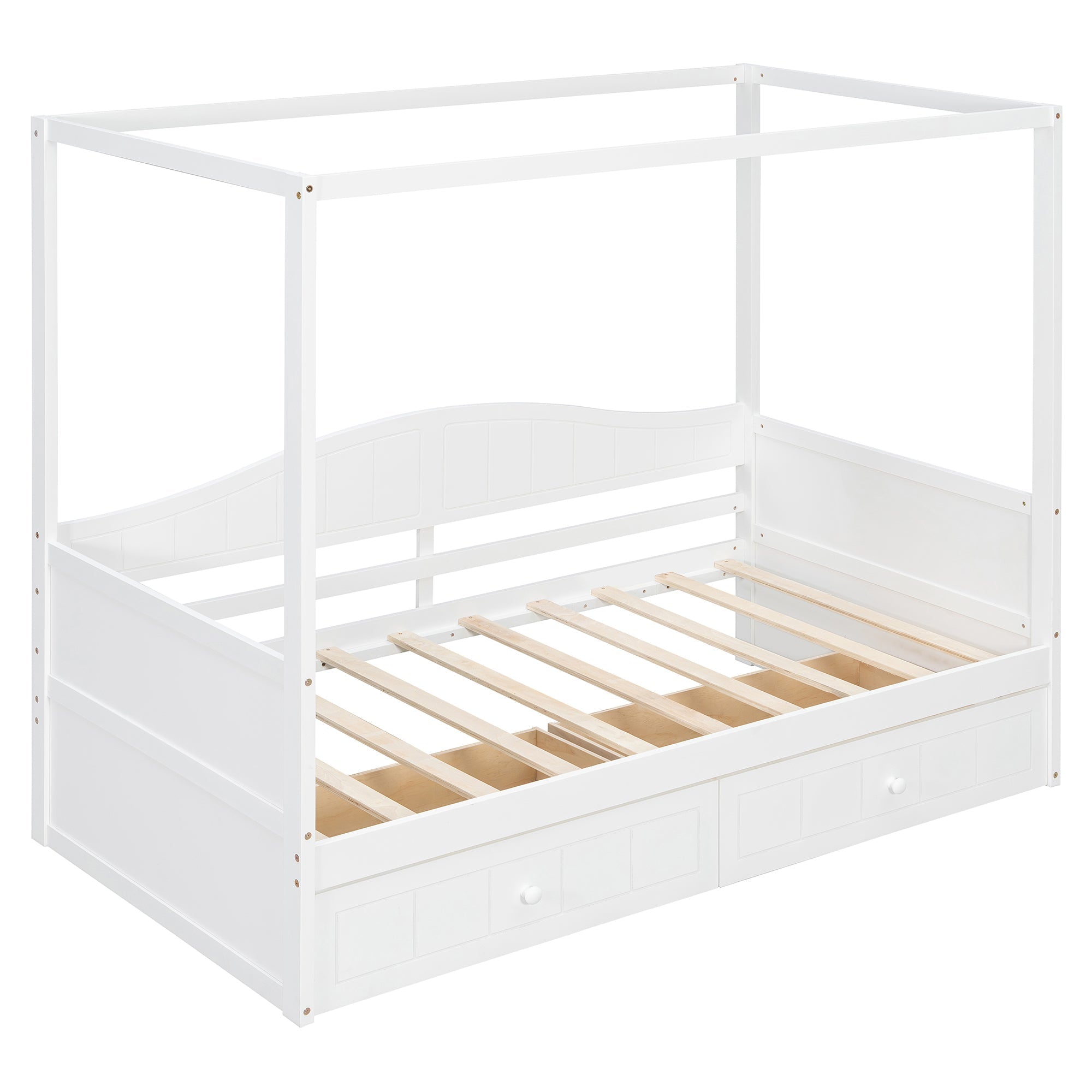 Sangria Beech twin size canopy day bed with two storage drawers, wooden bed frame with canopy for bedroom decor