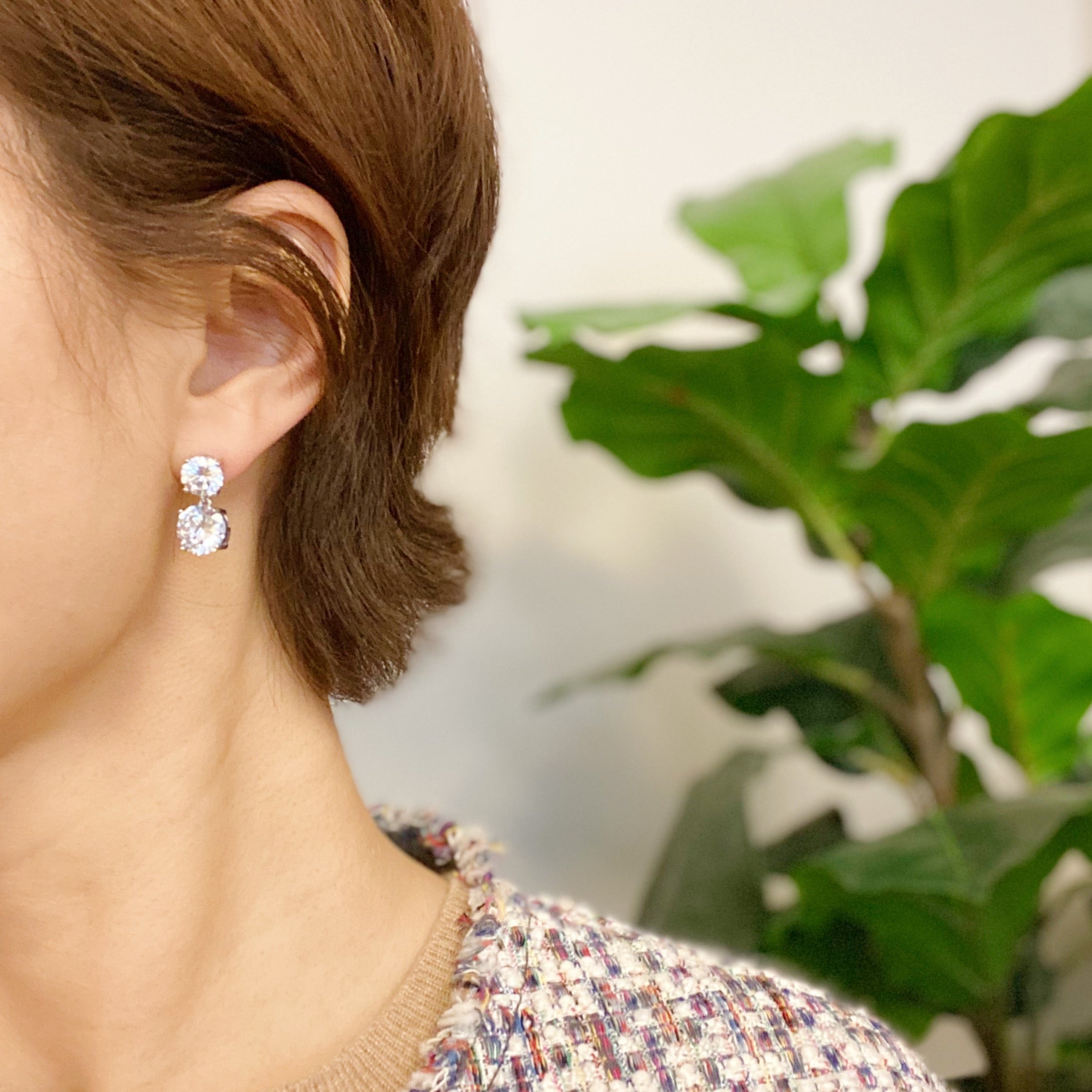 Fuchsia Hercules double diamond dangle earrings with sparkling stones and elegant silver hooks, jewelry and watches accessory
