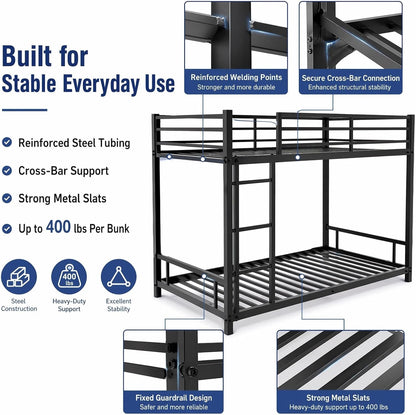 Twin Industrial Strength Metal Bunk Bed Rails System