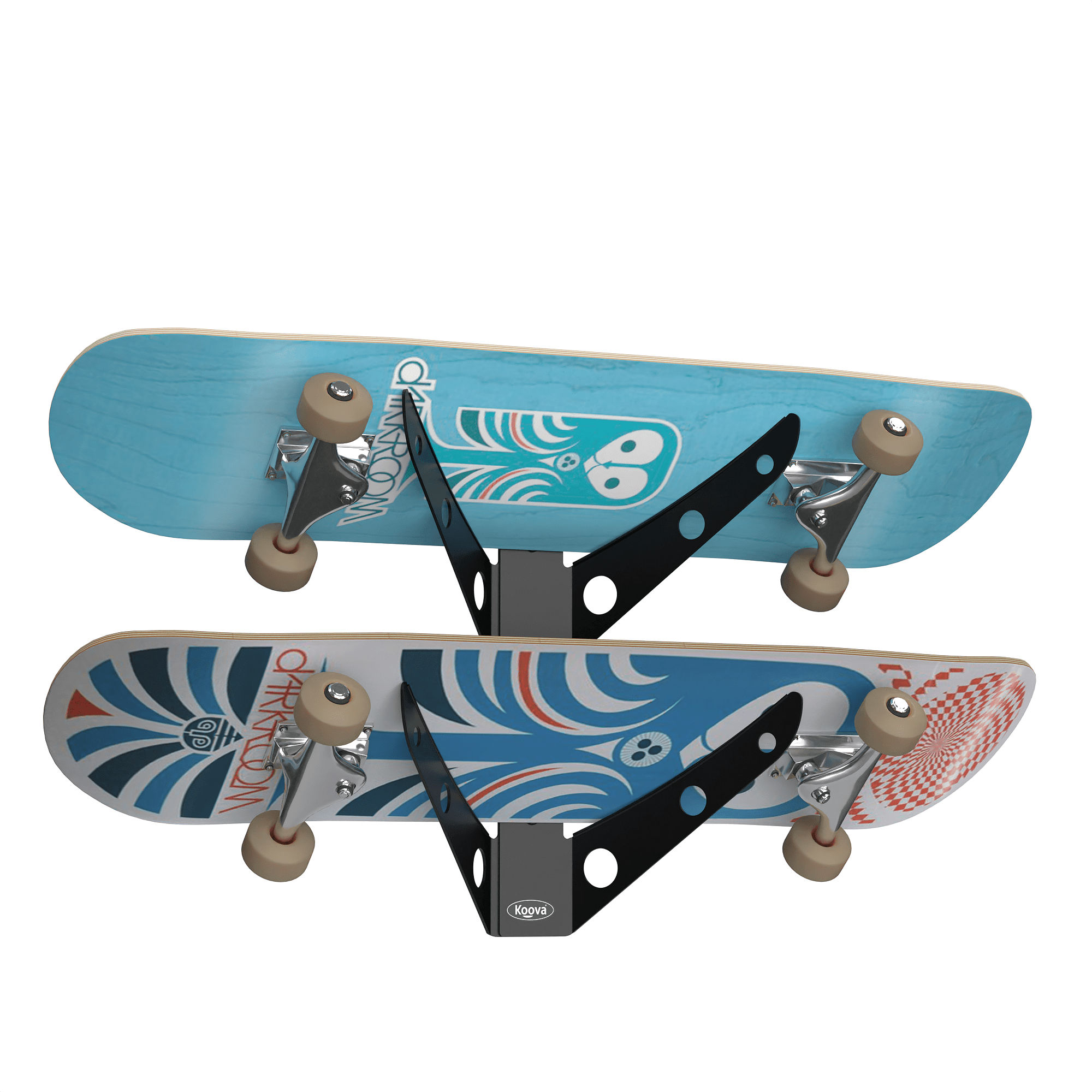 Crimson Astraeus skateboard rack holding up to three skateboards, showcasing its organized design for efficient storage.