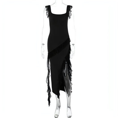 Female summer fashionable stringy selvedge stitching dress by Carmine Juneberry, featuring a stylish and breathable design.