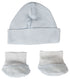 Blue striped baby cap and bootie set from Emerald Clover, soft knit for newborns and infants.