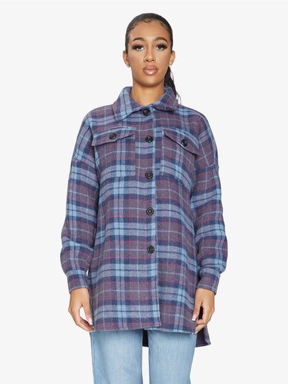 Oversized Nova Check wool blend shacket by Rose Eleusis, featuring a stylish plaid pattern and relaxed fit in a jacket style.