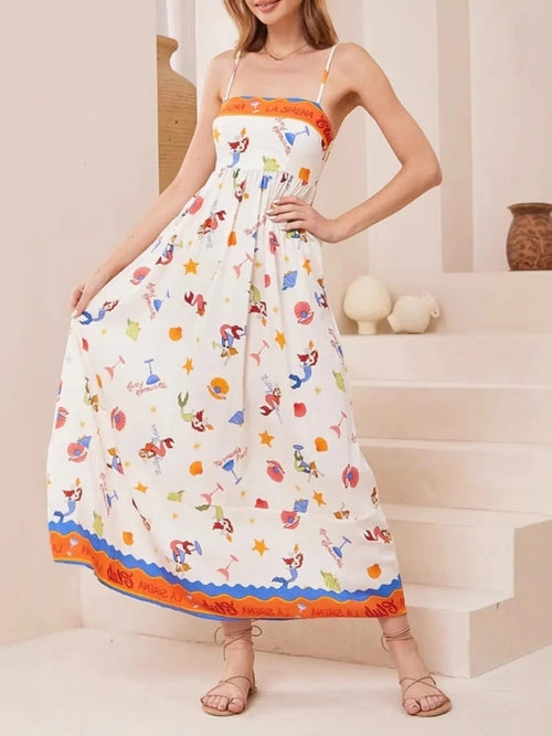 Printed square neck summer cami dress by Carmine Juneberry featuring a stylish, lightweight design perfect for warm weather.