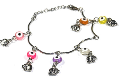 Silver Hestia Age Old Charms bracelet featuring multiple silver charms on a delicate chain, stylish and versatile jewelry accessory.