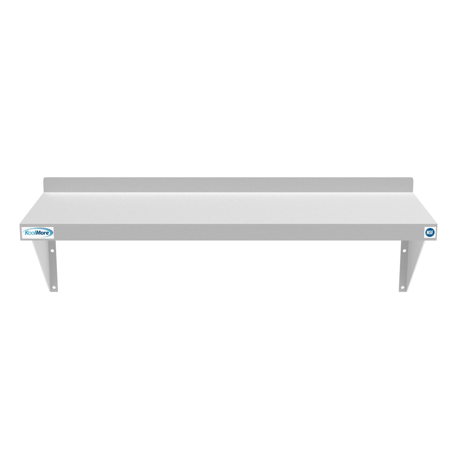Stainless-steel heavy-duty 12x36-inch wall shelf for food and beverage storage by Violet Blackhaw, mounted on a wall.