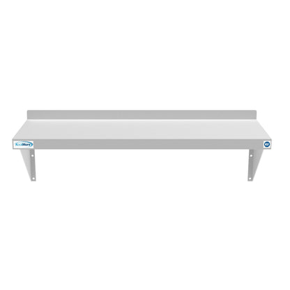 Stainless-steel heavy-duty 12x36-inch wall shelf for food and beverage storage by Violet Blackhaw, mounted on a wall.