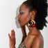 Handcrafted wooden African woman painted earrings by White Baobab featuring traditional African art and intricate design details.