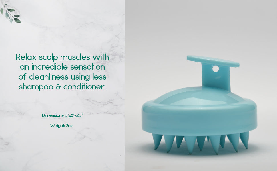 Violet Atlas hair scalp massager for bath and beauty, showing a handheld device with flexible silicone bristles for relaxing scalp massage.
