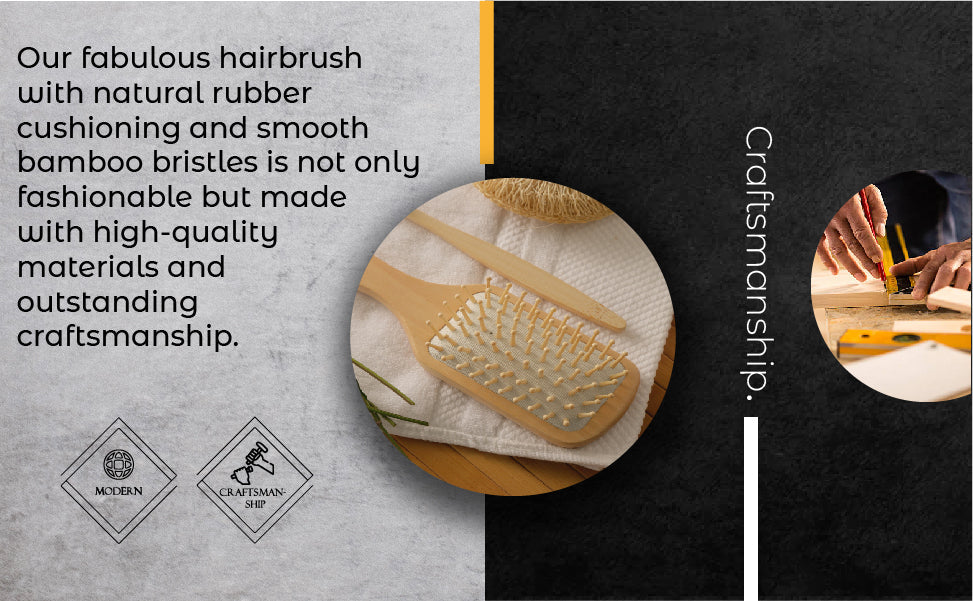 Natural wooden detangling hair brush from Jade Chrysippus, bathroom use, featuring smooth wooden bristles for gentle hair detangling.