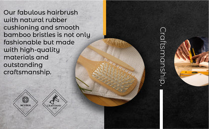 Natural wooden detangling hair brush from Jade Chrysippus, bathroom use, featuring smooth wooden bristles for gentle hair detangling.