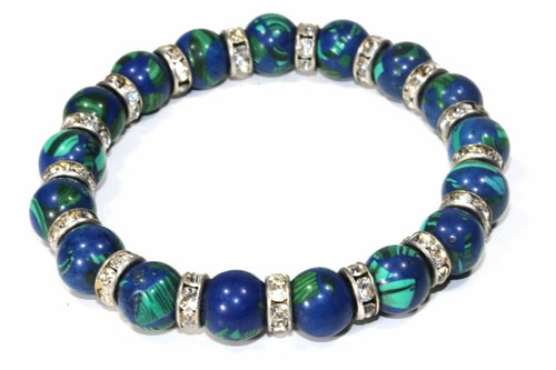 Silver Hestia round agate stone sparkle yoga bracelet featuring polished, multicolored agate beads and subtle shimmer accents.