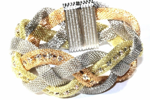 Silver Hestia three-tone sparkle braid bracelet with shimmering metallic strands and intricate braided design.