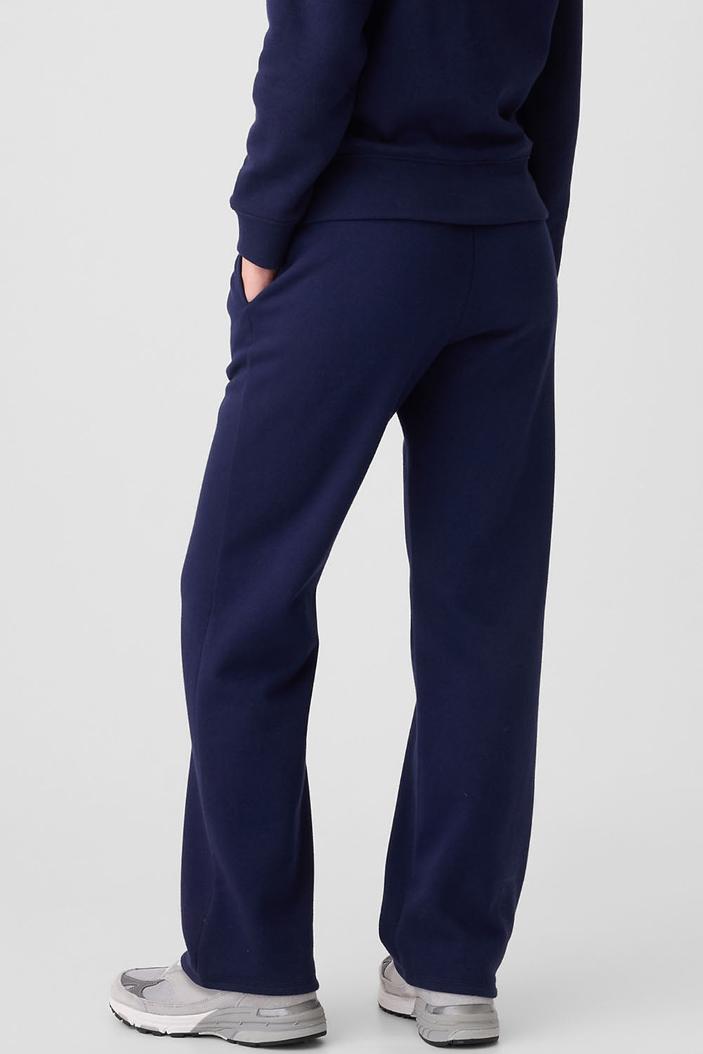 Navy blue Carmine Juneberry fleece-lined casual pants with drawstring waist and solid color for comfortable everyday wear.