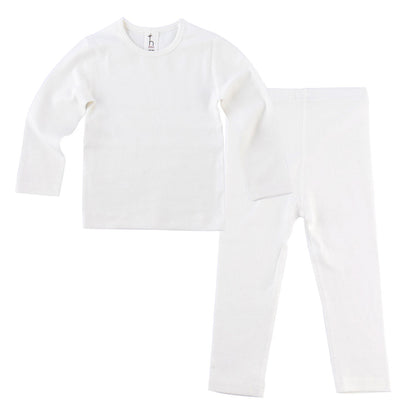 Organic cotton baby toddler pajamas set with flat seams, featuring a high-tension design, from Amber Erebus baby clothing collection.