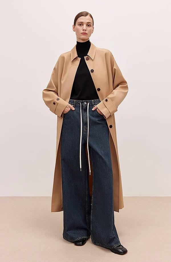Brown Coeus Retro Blues high waist pleated casual jacket with washed finish, wide fit, and stylish design, perfect for trendy outerwear.
