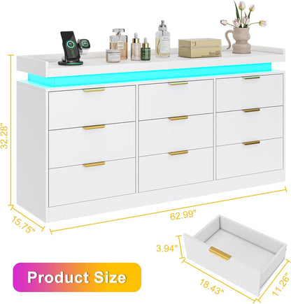 White Dresser With Integrated LED Lighting Charging