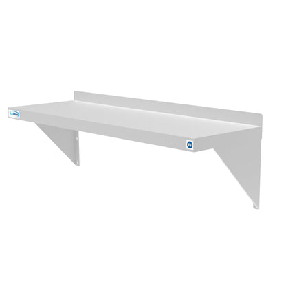 Stainless-steel 12x36-inch heavy-duty wall shelf by Violet Blackhaw, ideal for food and beverage storage in commercial kitchens.