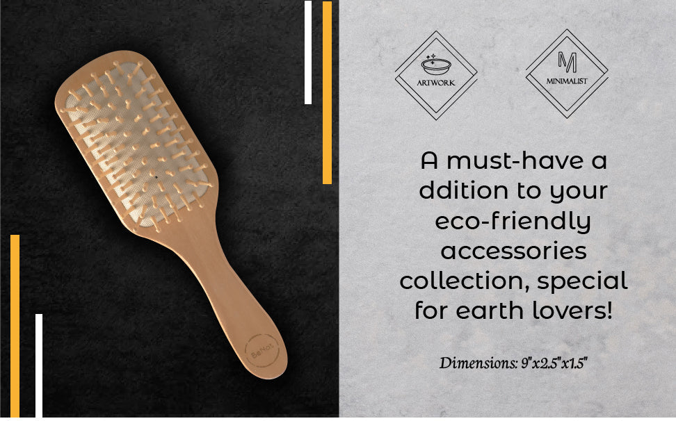 Natural wooden detangling hair brush from Jade Chrysippus, designed for bathroom use with smooth wooden bristles.