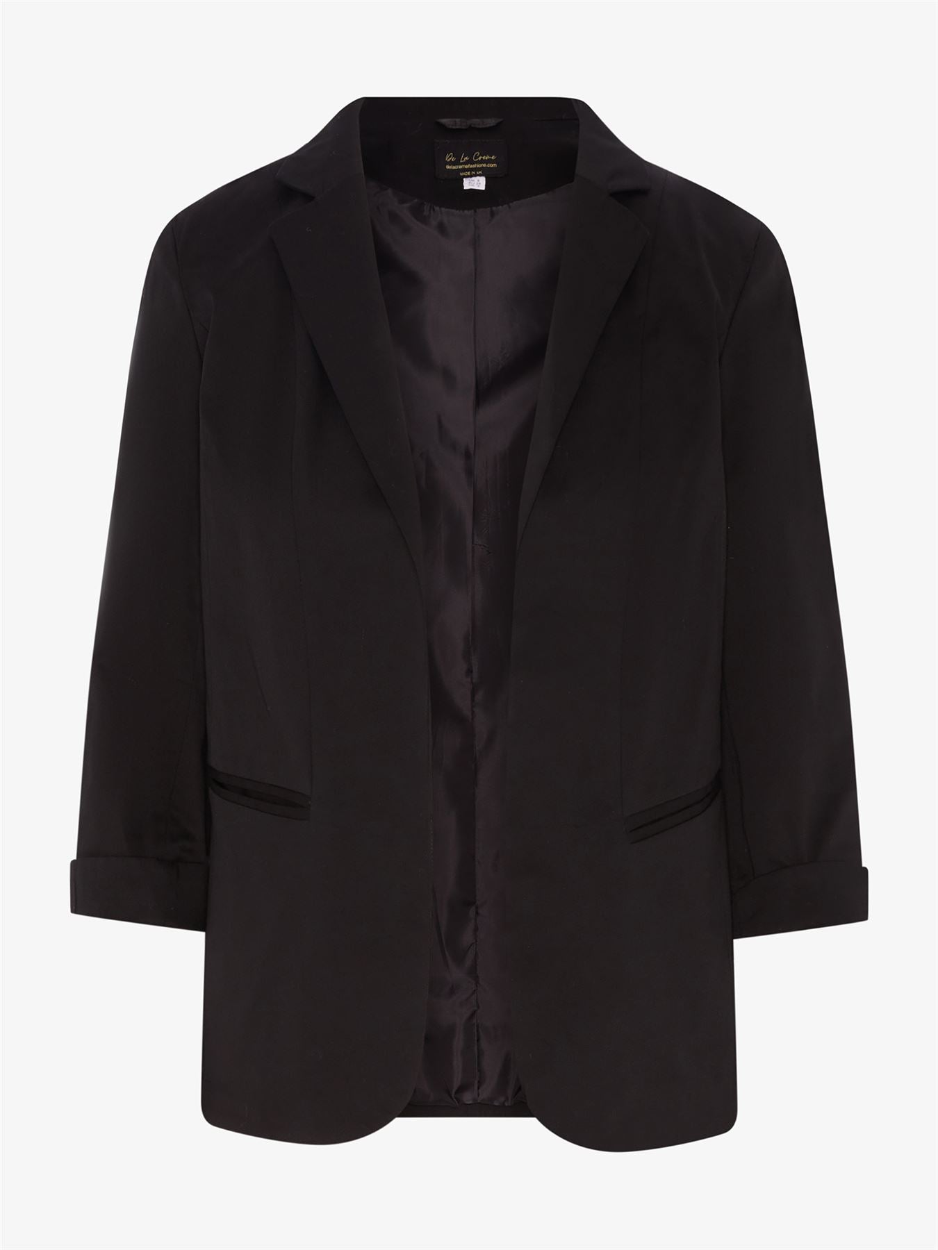 Rose Eleusis edge-to-edge blazer in a tailored jacket style, shown on a hanger with a sleek, modern design.