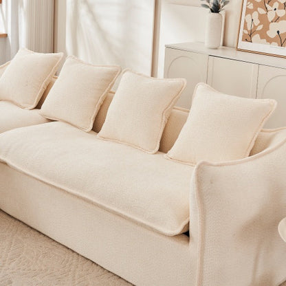 Carmine Juneberry LuneluX_Home oversized 3-seater L-shape sofa with chaise, upholstered in neutral fabric, modern living room furniture.