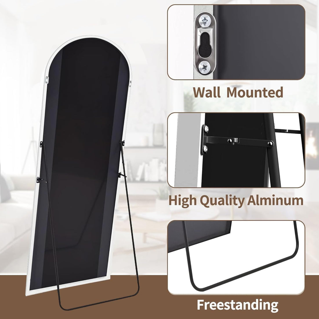 Arched FullLength Aluminum Framed Floor Mirror White