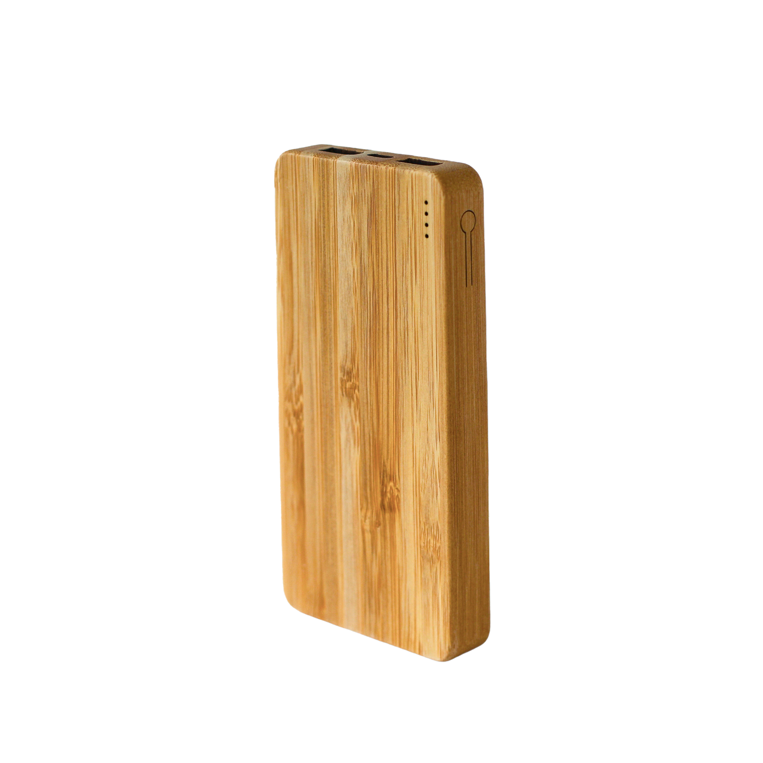 Fuchsia Metis compact bamboo power bank, portable phone charger with eco-friendly bamboo design for travel and home use.