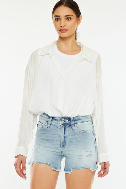 Jade Icarus automotive side slit denim shorts featuring high rise fit and stylish slit details, casual summer denim shorts.