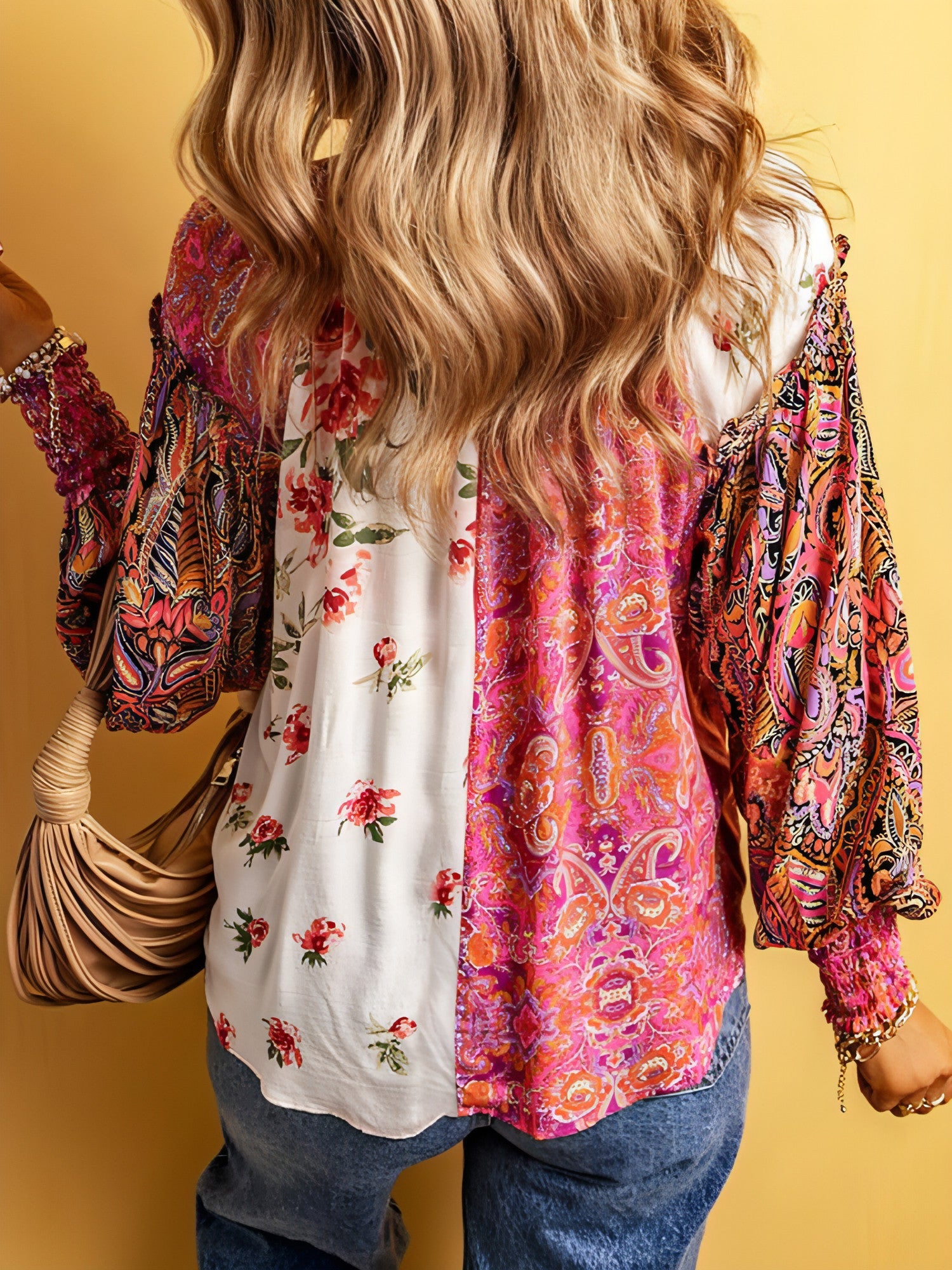 Carmine Juneberry floral print dress shirt for women, stylish tops and blouses with colorful floral design.