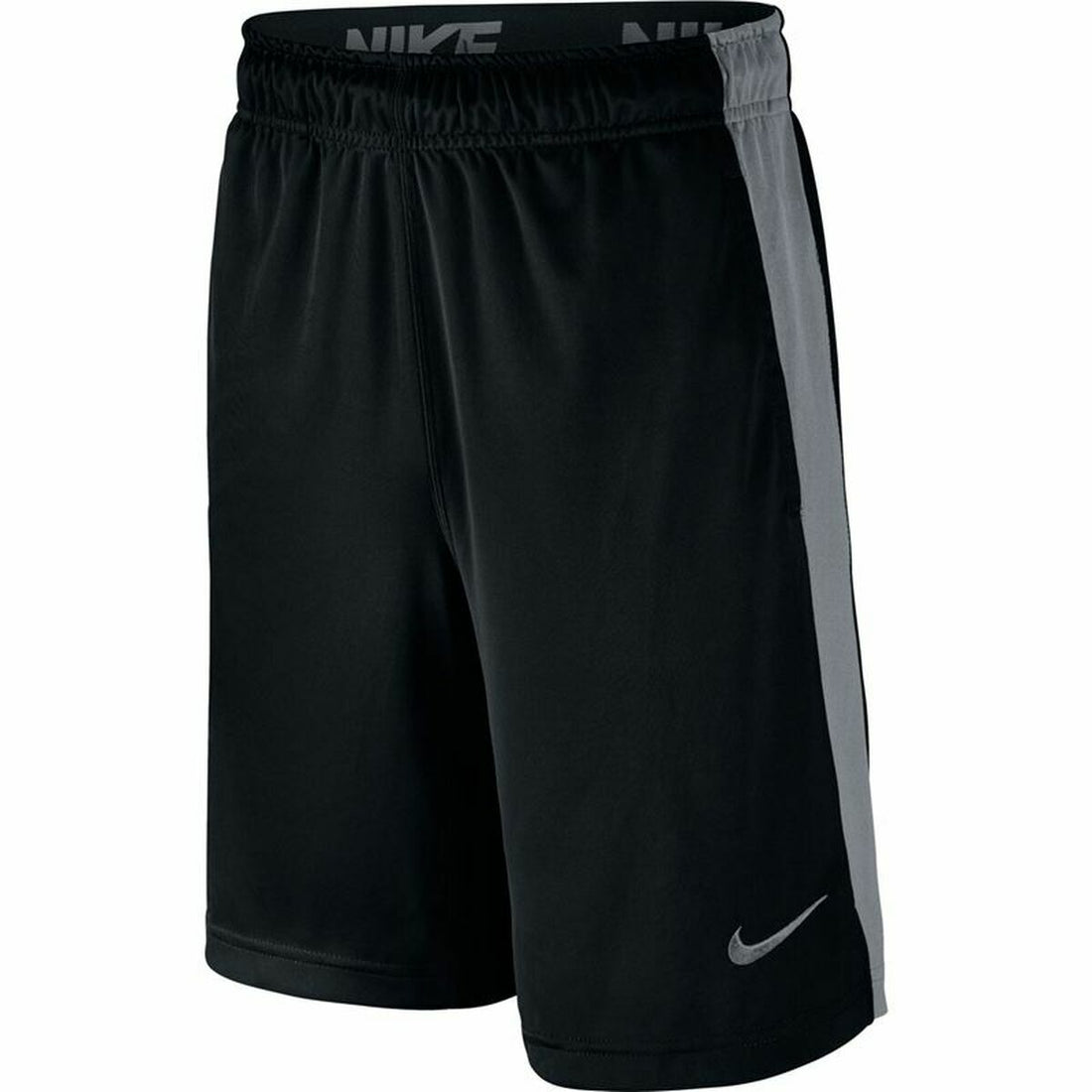 Black children’s sports shorts by Nike, lightweight and comfortable for outdoor activities and active play.