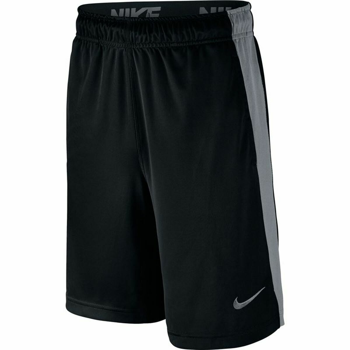 Black children’s sports shorts by Nike, lightweight and comfortable for outdoor activities and active play.