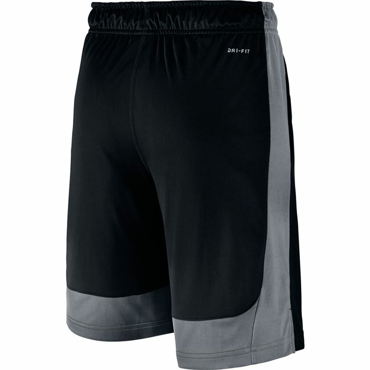 Black children’s Nike sports shorts with elastic waistband and Nike logo, designed for active outdoor and sports activities.