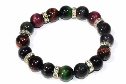 Silver Hestia Agate and pave charms yoga bracelet with colorful agate beads and silver charm accents.