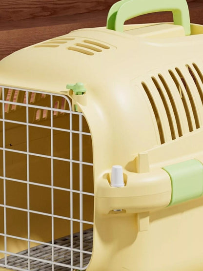 Portable Pear Daisy ventilated pet carrier travel cage with mesh sides for pets, ideal for travel and home use.
