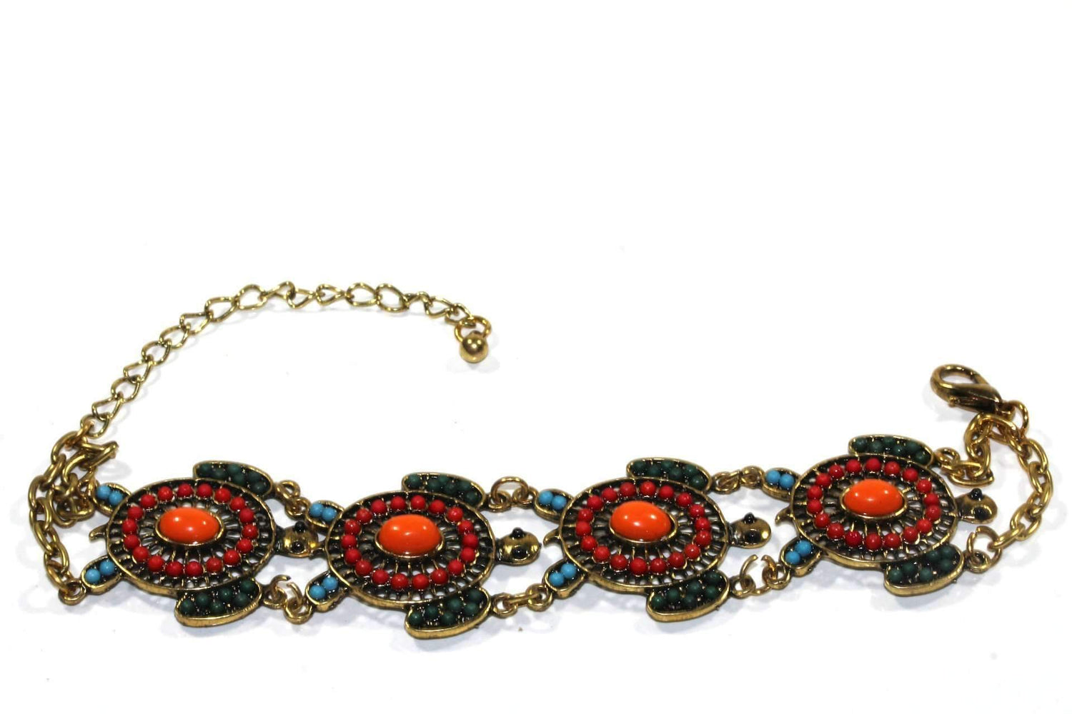 Colorful bead drop turtle bracelet by Silver Hestia featuring vibrant beads and a turtle charm, perfect for casual or boho style.