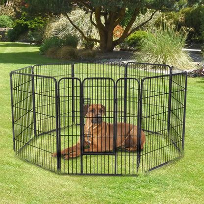 Taupe Shadow DIY 8-panel heavy-duty powder-coated metal dog playpen, sturdy pet enclosure with secure panels for outdoor use