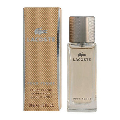 Women’s Lacoste EDP perfume bottle, part of Bigbuy’s bodycare collection, shown with elegant packaging and floral accents.