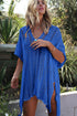 Cobalt blue crochet knitted tassel tie kimono beachwear for women, featuring lightweight, flowing fabric and tassel details.