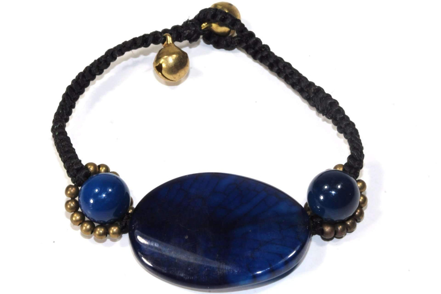 Silver Hestia blue agate slice and round bracelet featuring polished blue agate stones on a delicate silver chain.